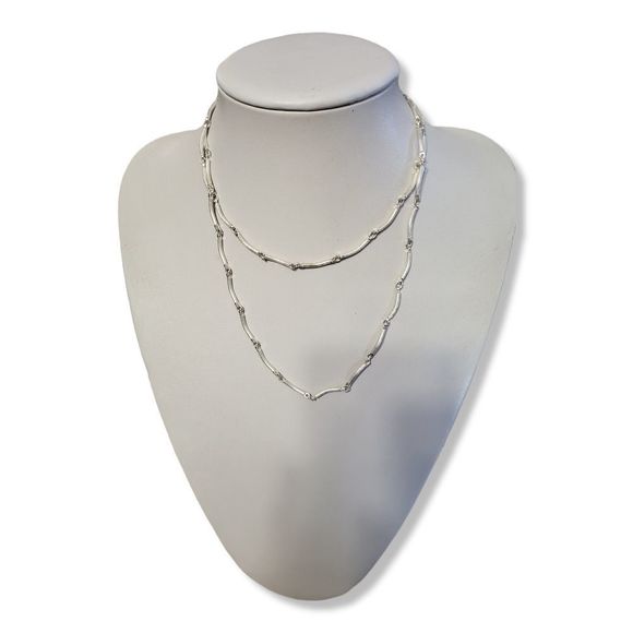 Textured Silver-Tone continuous Bow-Bars Links Necklace 36" - Picture 1 of 5